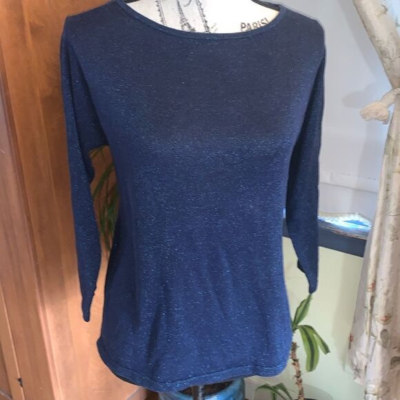 Vintage Kevo Silk/Lurex navy sparkle sweater M - Picture 1 of 5